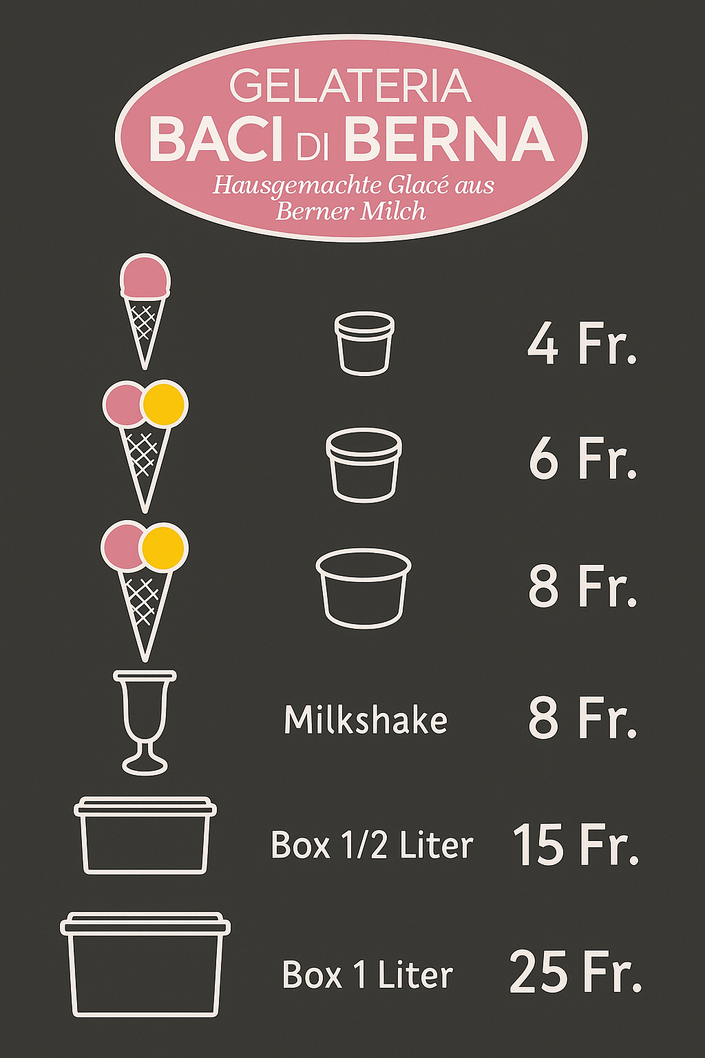 Preisliste Baci di Berna